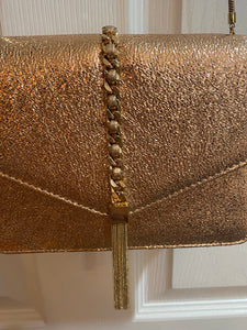NWOT Lulus Gold Glitter Purse with Chain Accent