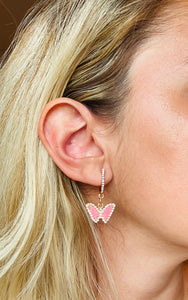 Pink Rhinestone Butterfly Earrings