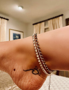 Double Layered Silver And Rhinestone Chain Anklet